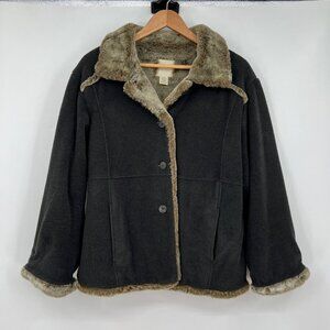 J Jill women’s faux fur thick coatigan/ jacket in gray button down woman's size